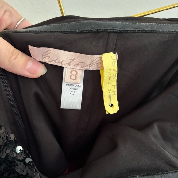 Anthropologie Hutch Bow-Tie Tiered Maxi Dress Burgundy & Black sequin Sz 8 - Picture 8 of 9